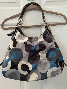 Coach Blue, Gray & Black Graphic Circle Shoulder Bag